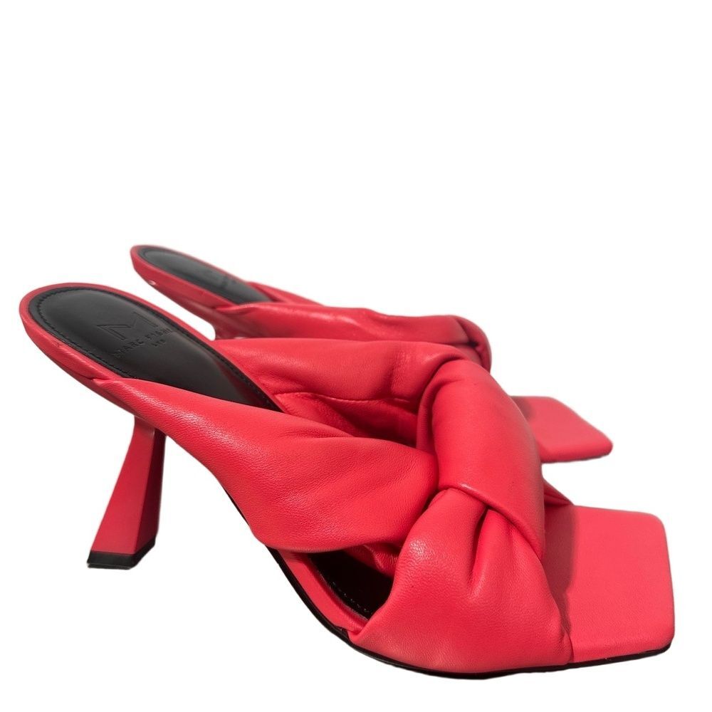 Marc Fisher Heeled Sandal 7 Mule Slip Square Toe Vacation Bright Red Dellian